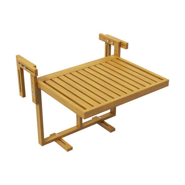 Misopily 1-Piece Natural Wood Finish Folding Hanging Balcony Railing Table with Adjustable Height for Outdoor Dining or Working