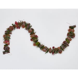 5.5 ft. Mixed Cones, Green Bay Leaf, Ribbon Twigs Berries Garland