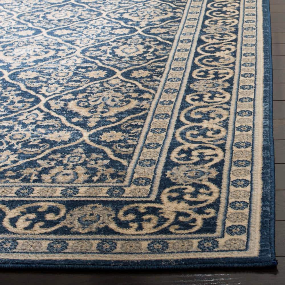 Navy and Light Grey Synthetic Rectangular Area Rug