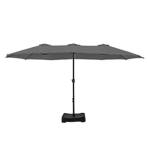 15 ft. Market Patio Umbrella 2-Side in Gray with Base and Sandbags