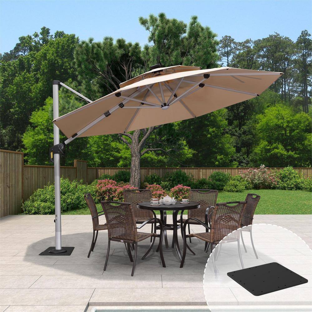 PURPLE LEAF 11 ft. Octagon Aluminum Solar Powered LED Patio Cantilever ...