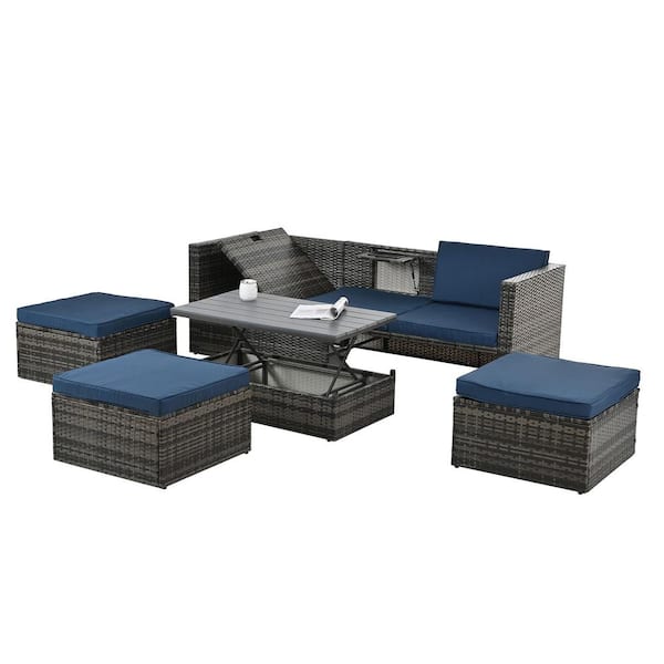 Tunearary 5-Piece Outdoor Patio PE Wicker Conversation Set Furniture ...