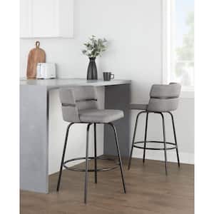Cinch Claire 25.75 in. Light Grey Fabric and Black Metal Fixed-Height Counter Stool with Round Footrest (Set of 2)
