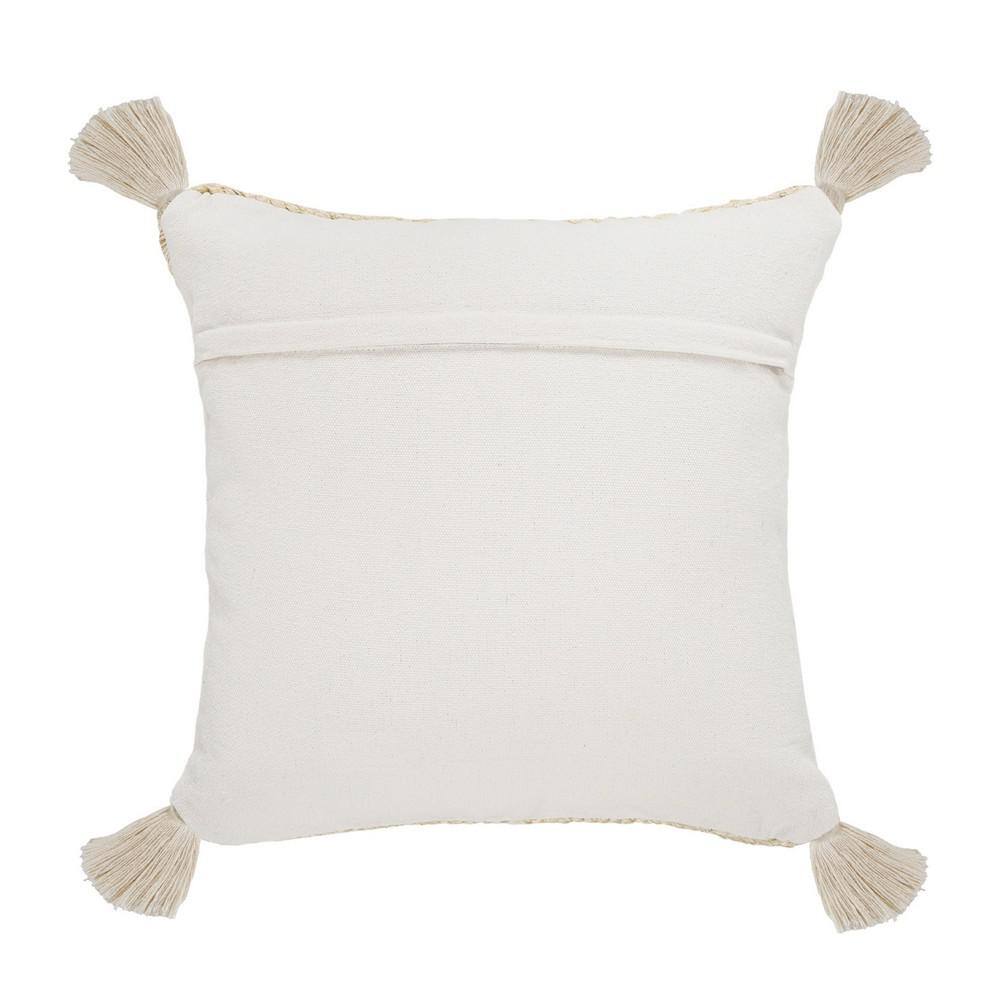 Natural Jute Square Throw Pillow with Tassels, 20" x 20"