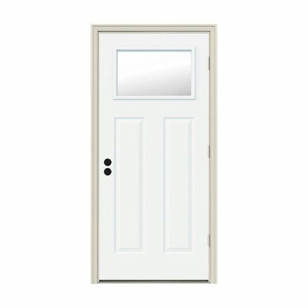 JELD-WEN 32 in. x 80 in. 1 Lite Craftsman White Painted Steel Prehung Left-Hand Outswing Front Door w/Brickmould