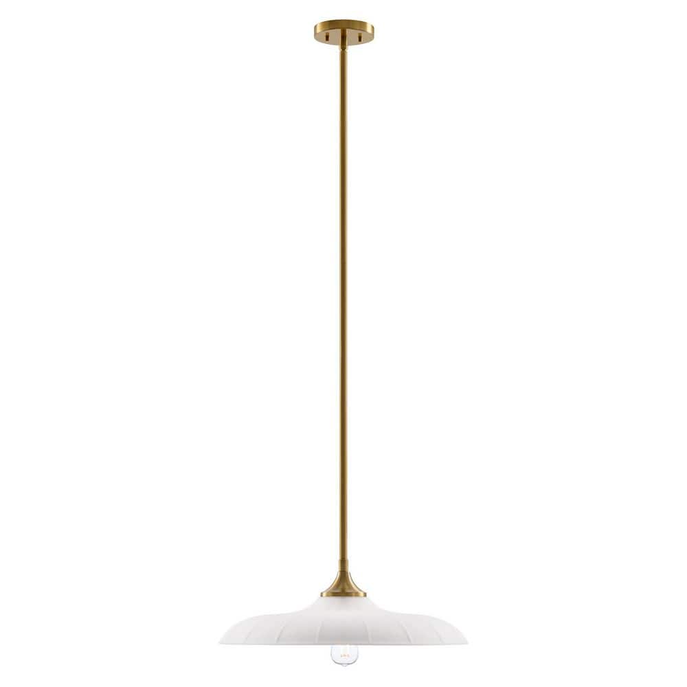 Hadley 60-Watt 20 in. W x 6.63 in. H 1-Light Warm Brass Pendant Light with Opal Glass Shade, No Bulb Included price history on PriceWatchPro