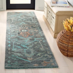 Anatolia Teal/Brown 2 ft. x 8 ft. Border Distressed Runner Rug