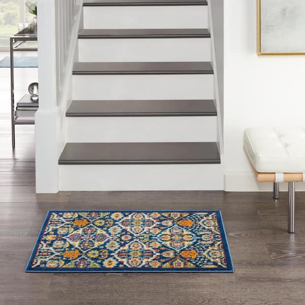 Allur Navy Multicolor doormat 2 ft. x 3 ft. Bohemian Transitional Kitchen Rug