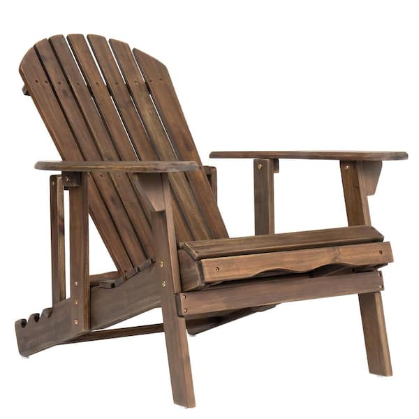 Gray Outdoor Acacia Wood Adirondack Chair All-weather with Extendable Leg Rest for Outside, Deck, Garden, Backyard