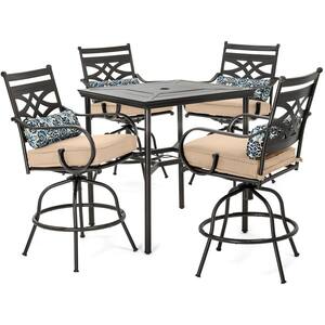 Montclair 5-Piece Steel Outdoor Bar Height Dining Set with Country Cork Cushions, Swivel Chairs and 33 in. Dining Table