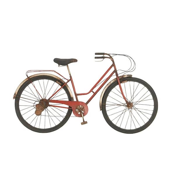 Litton Lane 38 in. x  22 in. Metal Red Bike Wall Decor with Seat and Handles