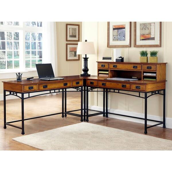 Home Styles Modern Craftsman 2-Piece Distressed Oak and Deep Brown Office Suite