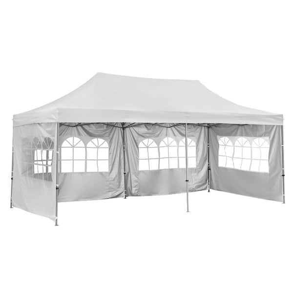 OVASTLKUY 10 ft. x 20 ft. White Outdoor Canopy Tent with Wheeled Carrying Bag