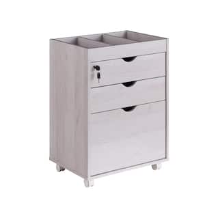 Sabant White Oak Mobile Decorative Vertical File Cabinet With Locking Drawers