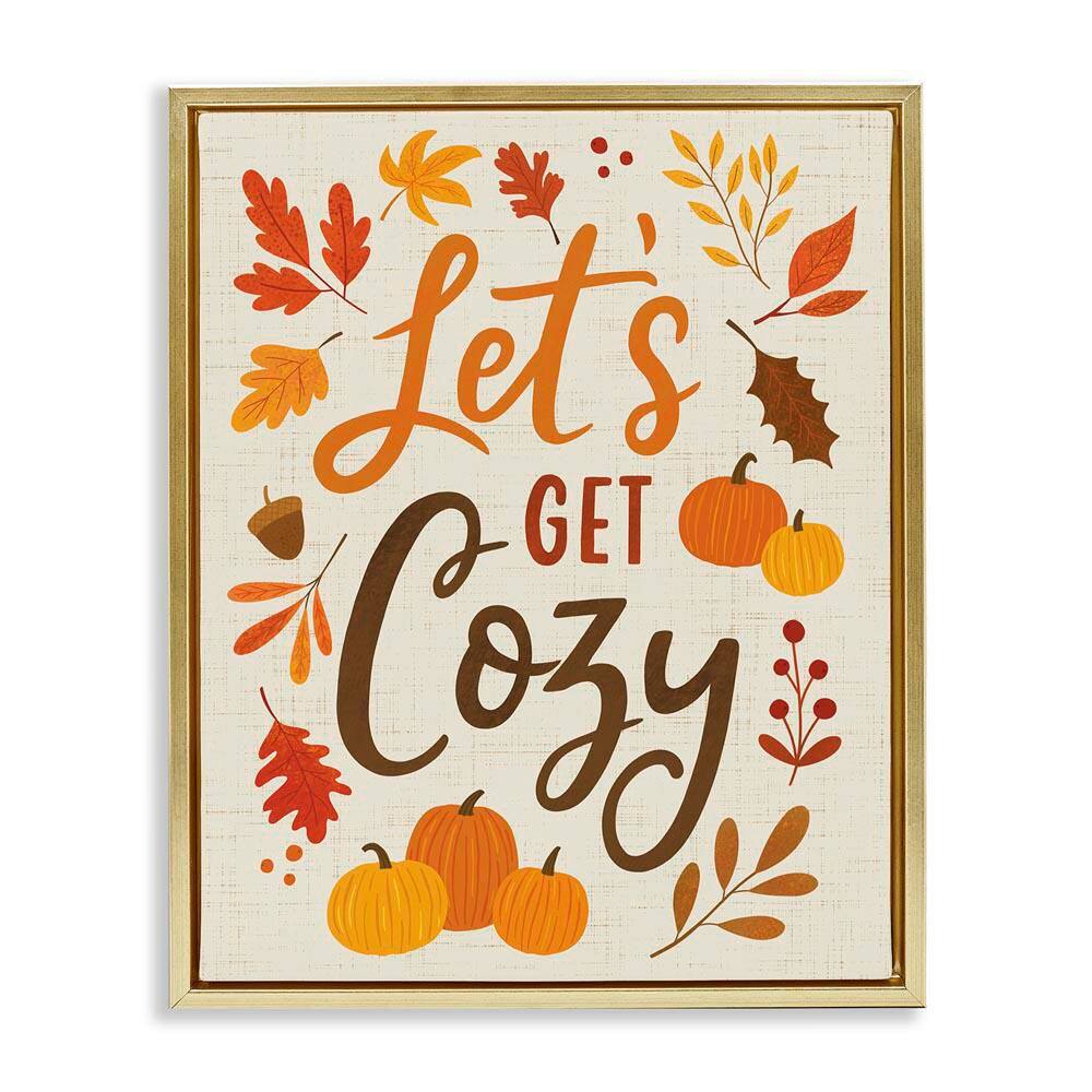 Lets Get Cozy Autumnal Leaf Sprigs by Nina Seven Gold Floater Frame Graphic Typography Art Print 31 in. x 25 in. price history on PriceWatchPro