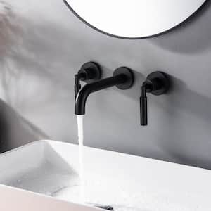 Manie Round Double-Handle Wall Mounted Bathroom Faucet in Matte Black