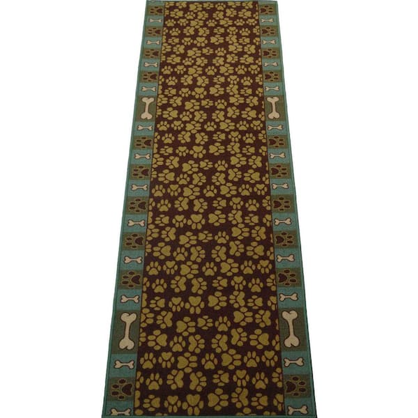 Pet Paw and Bones Green 32 in. W x 108 in. L Stair Runner 24.27 sq. ft.