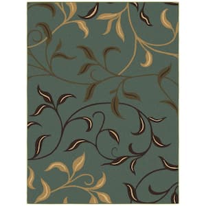 Ottohome Collection Non-Slip Rubberback Leaves 5x7 Indoor Area Rug, 5 ft. x 6 ft. 6 in., Dark Seafoam Green