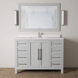 48 in. W x 22 in. D x 36 in. H Single Sink Wood Vanity in Grey with White Quartz Counter Top with White Basin and Mirror