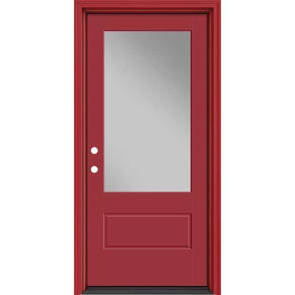 Masonite Performance Door System 36 in. x 80 in. VG 3/4-Lite Right-Hand Inswing Clear Red Smooth Fiberglass Prehung Front Door