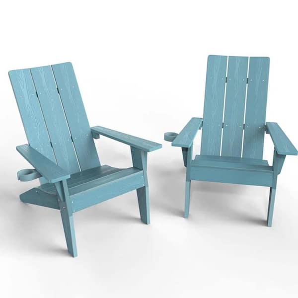 Mximu Blue Weather Resistant Plastic Outdoor Patio Adirondack Chair with Cup Holder (set of 2)