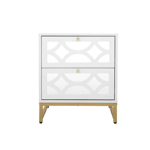 ANGELES HOME 19 in. L White Rectangle MDF Wood Coffee Table with Gold Legs, 2-Drawers