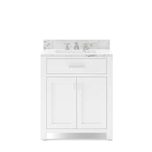 Madison 30 in. Vanity in Modern White with Marble Vanity Top in Carrara White