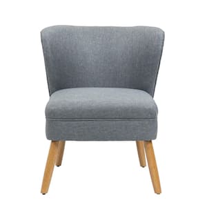 Gray Linen Upholstered Armless Side Chair with Wood Legs(Set of 1)