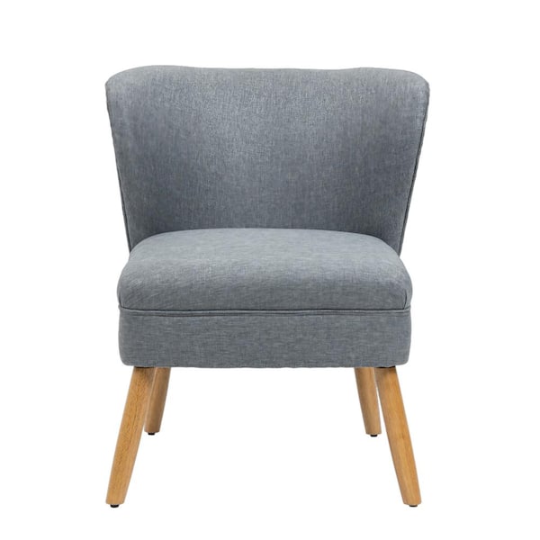 Uixe Gray Linen Upholstered Armless Side Chair with Wood Legs(Set of 1)
