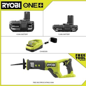 ONE+ 18V Lithium-Ion 4.0 Ah Battery, 2.0 Ah Battery, and Charger Kit with FREE ONE+ Cordless Reciprocating Saw