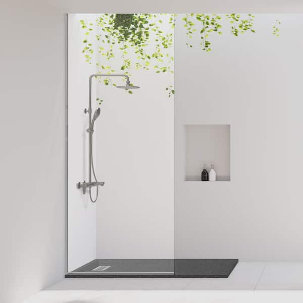 36 in. W x 60 in. L x 1.125 in. H Alcove Solid Composite Stone Shower Pan Base with L/R Drain in Black Onyx Sand