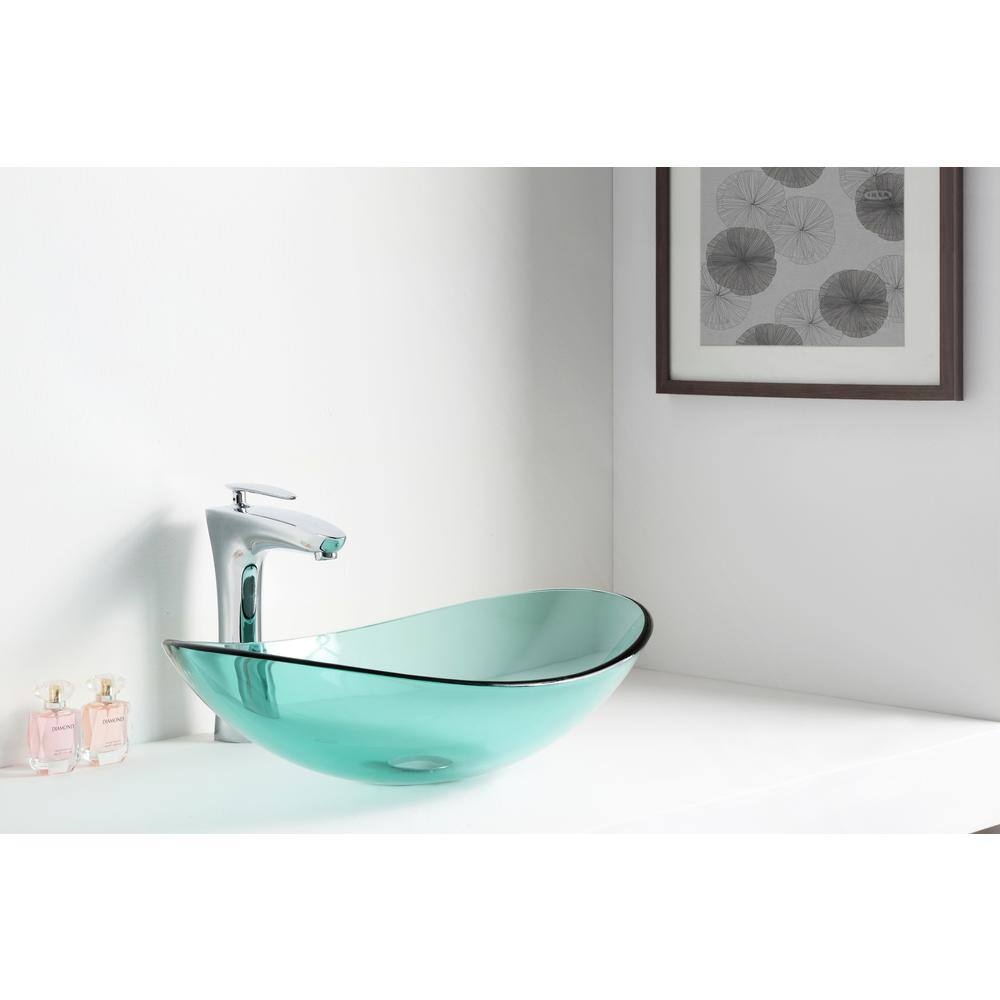 Lustrous Green Oval Tempered Glass Above-Counter Bathroom Sink