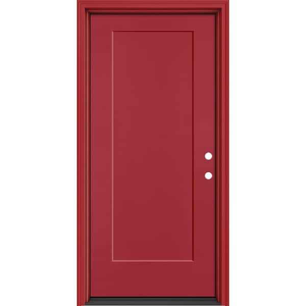 Masonite Performance Door System 36 in. x 80 in. Lincoln Park Left-Hand Inswing Red Smooth Fiberglass Prehung Front Door