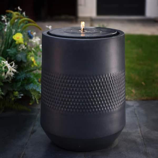 LuxenHome 23 in. H Dark Gray Resin Round Bubbler Outdoor Urn