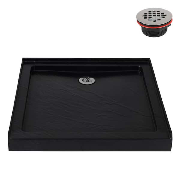36 in. x 36 in. Alcove Acrylic Shower Pan Base in Matte Black with Center Drain, Drain Included