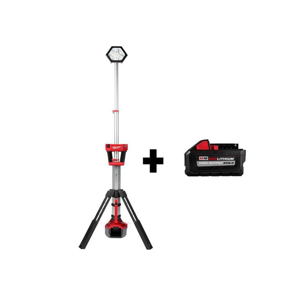 M18 18-Volt Lithium-Ion Cordless Rocket Dual Power Tower Light with HIGH OUTPUT XC 8.0 Ah Battery -  Milwaukee, 2131-20-4Q