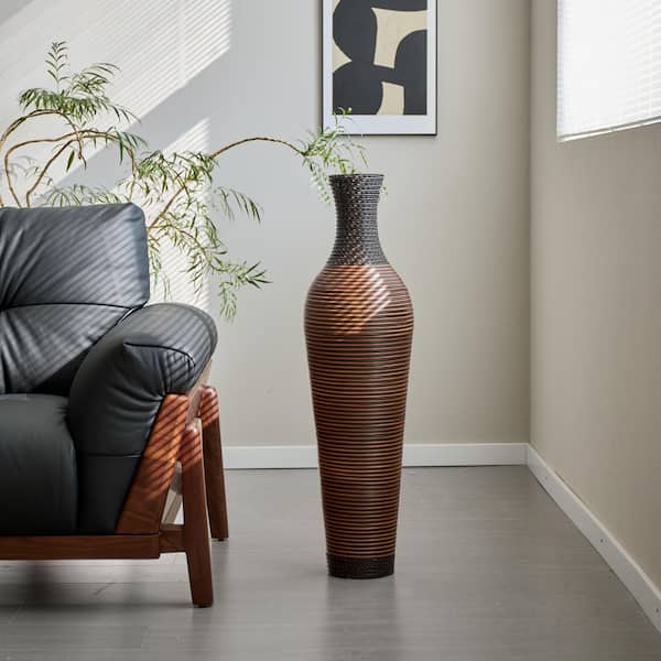 39.4 in. Tall Designer Floor Vase with 2-Tone Dark Brown Finishes-Ideal for Living Room, Bedroom, Entryway Decor