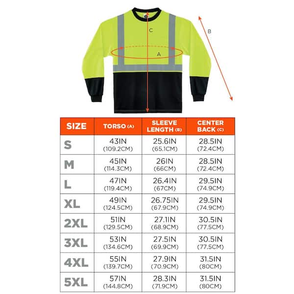 Ergodyne 5XL Hi Vis Lime Black Front Long Sleeve T-Shirt