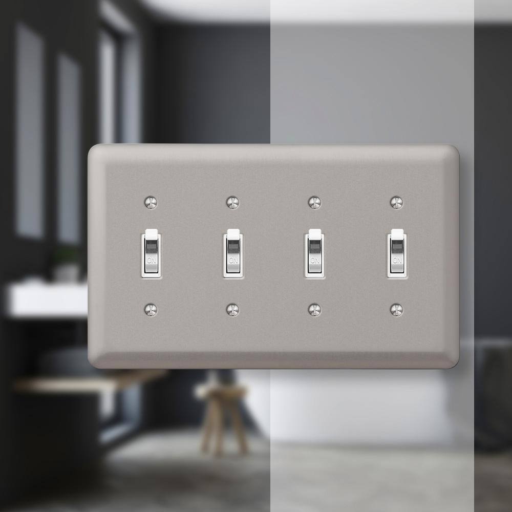 Brushed Nickel Quad Toggle Steel Wallplate