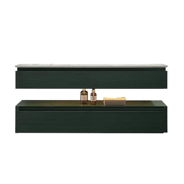 Unbranded 60 in. W x 21 in. D x 20 in. H Floating Bath Vanity in Green with White Engineer Stone Top