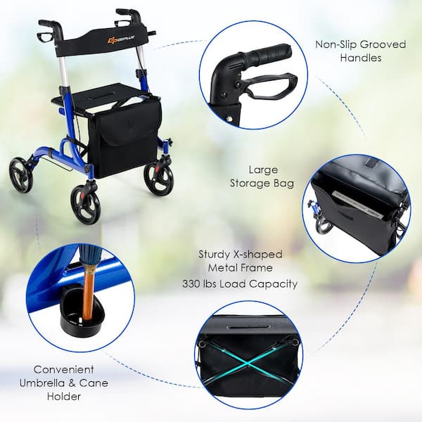 walker Costway 4-Wheel Walker Rollator w/Seat Folding Aluminum