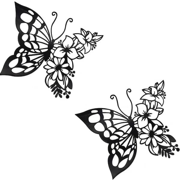 9 in. x 7.87 in. The Black Metal Butterfly Outdoor Wall Sculpture, 2-Pack