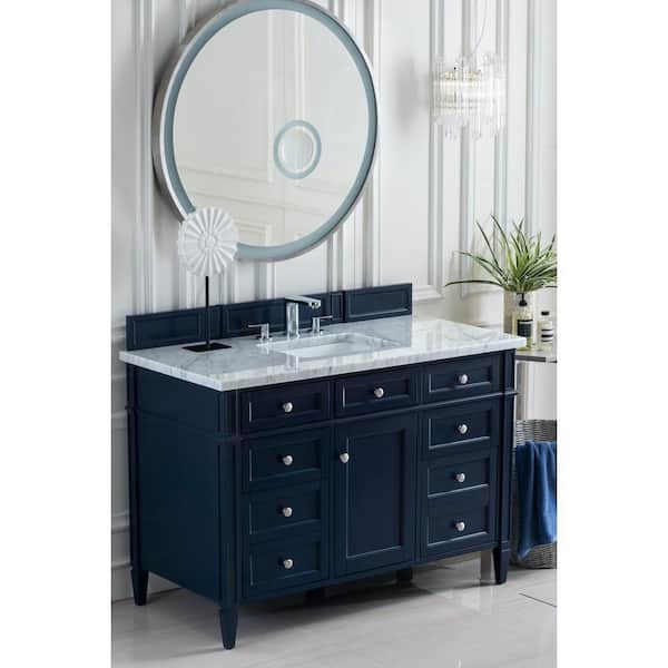 Brittany 48 in. W x 23.5 in.D x 34 in. H Single Bath Vanity in Victory Blue with Marble Top in Carrara White