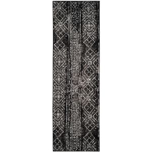 ADirondack Black/Silver 3 ft. x 14 ft. Border Striped Runner Rug
