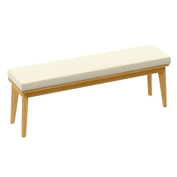 SUNVIVI Acacia Wood Outdoor Patio Dining Bench Ottoman with 2.36 in. Thick Cushion