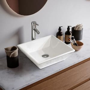 16.5 in . Square Bathroom Ceramic Sink White Porcelain Counter Bowl for Bathroom Vanity