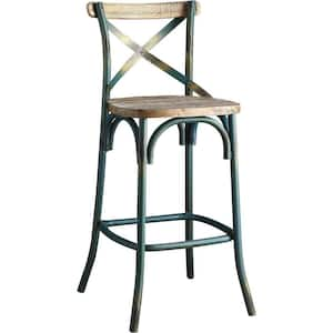 20.5 in. Turquoise High Back Metal Bar Chair with Wood Seat