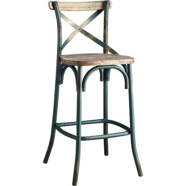 HomeRoots 20.5 in. Turquoise High Back Metal Bar Chair with Wood Seat