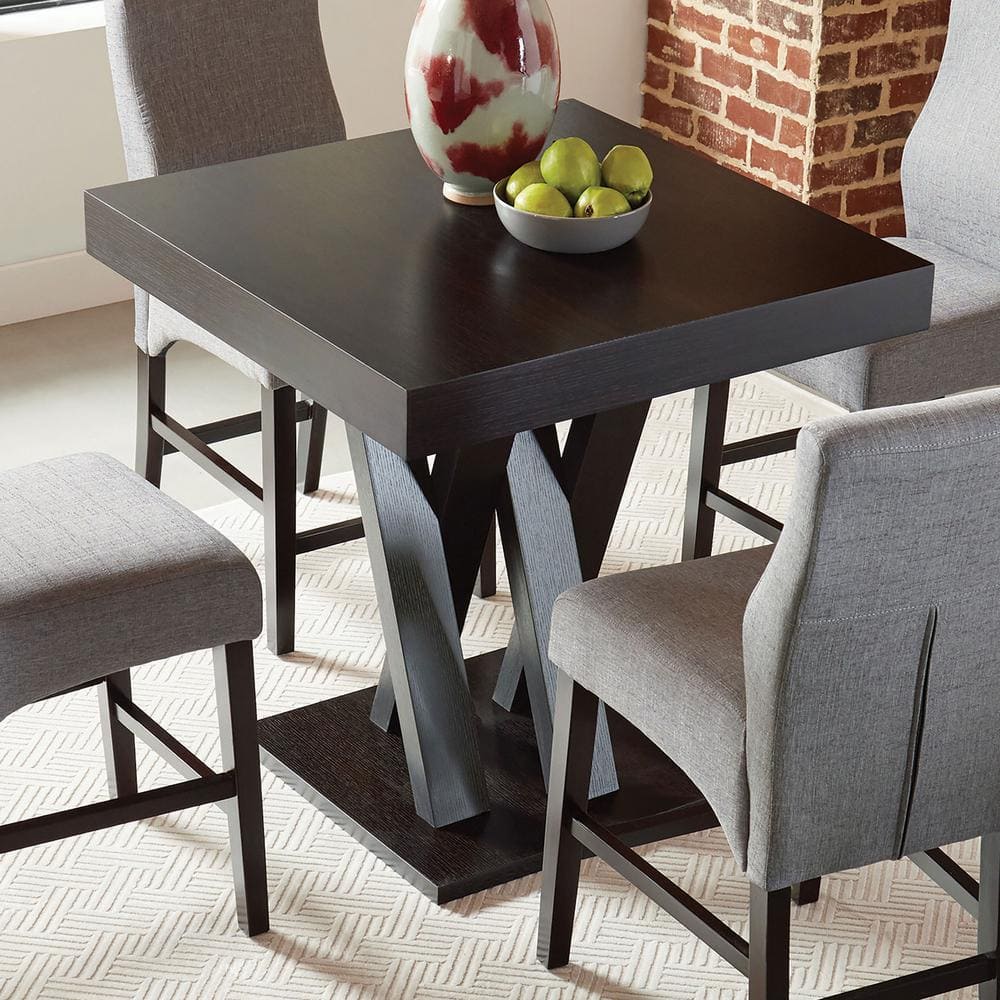 Modern Cappuccino Square Counter-Height Dining Table with Crisscross Base