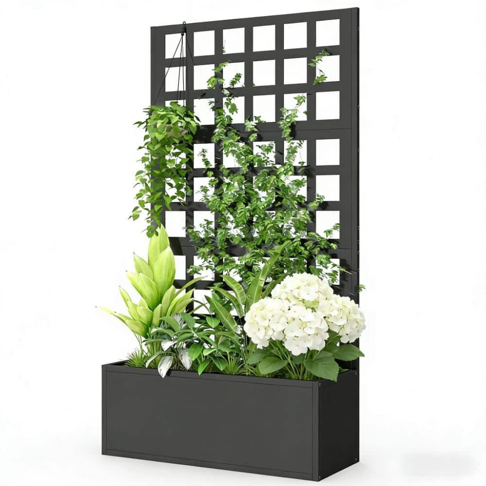 24 in. W x 9.1 in. D x 44.5 in. H Black Galvanized Steel Raised Garden Bed Planter Box with Trellis price history on PriceWatchPro